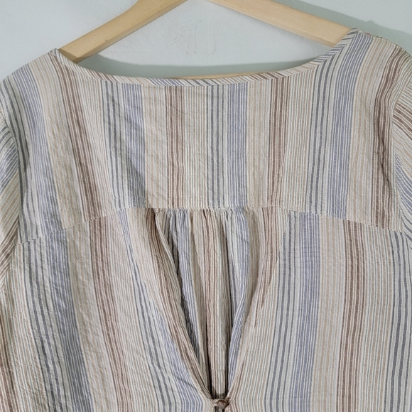 Soft Surroundings Women Tunic Top Sz L Tan Striped Floral Long Sleeve Boho - Picture 9 of 12